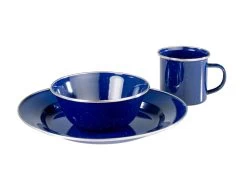 Emaille Geschirr-Set 3-teilig, Teller, Schüssel, Tasse